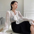 Casual Collar Tie Shirts With Long Lantern Sleeves